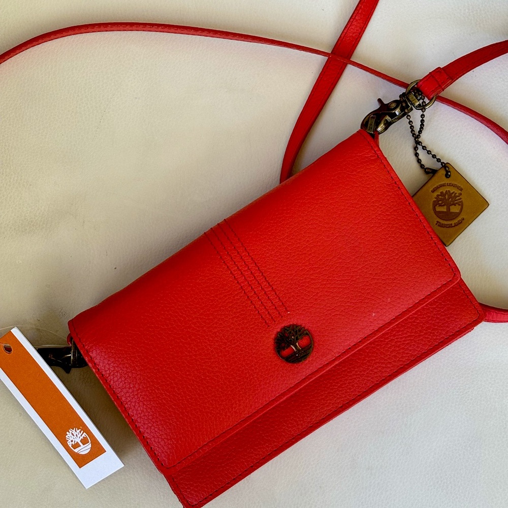 NWT Timberland Women's Wallet RFID Leather Crossbody Phone Purse Spicy Orange